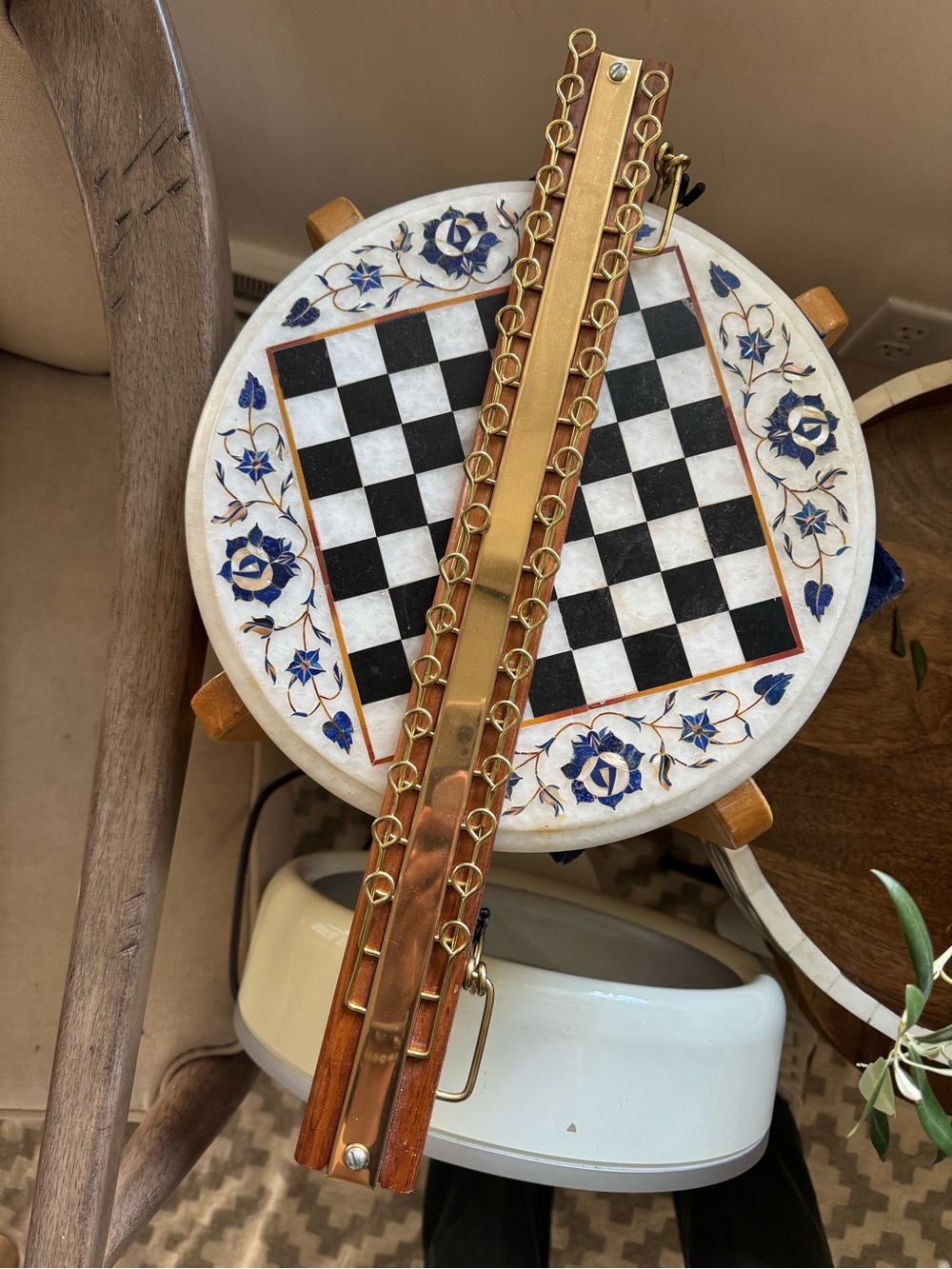 VINTAGE MCM Wooden and Brass Tie Holder